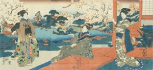 桜花三美人図／三代豊国