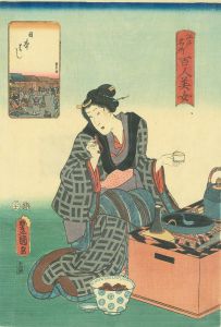江戸名所百人美女　日本はし／三代豊国