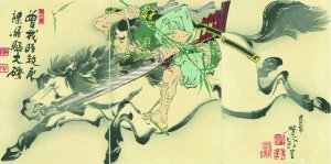 曽我時致乗裸馬駆大磯／芳年